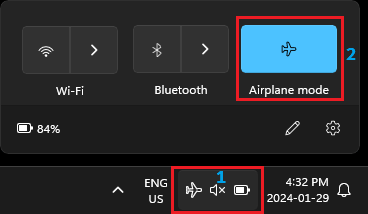 Disable Airplane Mode from Taskbar