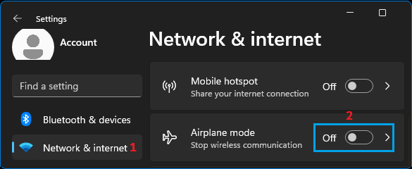 Disable Airplane Mode Using Settings