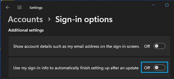 Disable Use My Sign-in Info to Automatically Finish Settings Up Windows