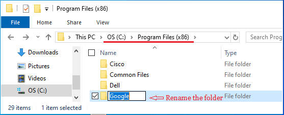 Rename Google Folder on Windows PC