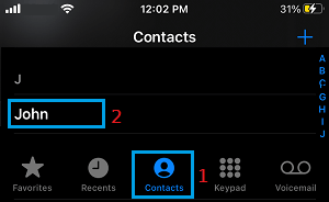 Select Contact on iPhone Phone App