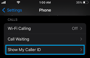 Show My Caller ID Settings Option on iPhone