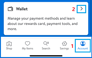 Open Wallet in Walmart App