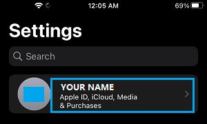 Apple ID Name on iPhone Settings Screen