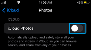 Disable iCloud Photos on iPhone