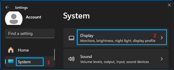 Display Settings Option in Windows 11