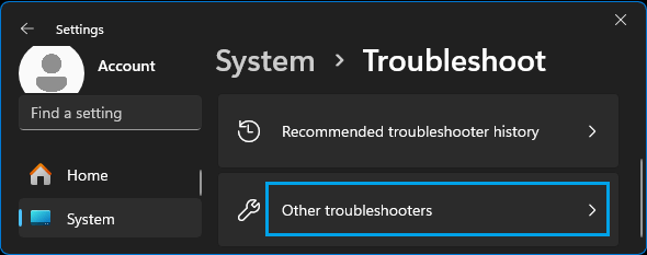 Other Troubleshootesrs Tab in Windows