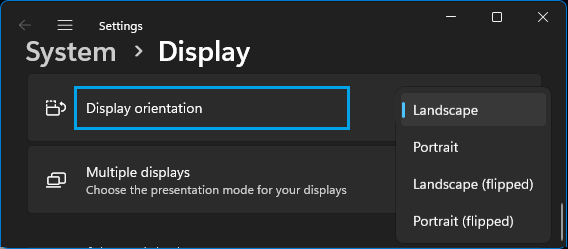 Change Display Orientation Option in Windows 11