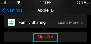 Sign Out From Apple ID on iPhone