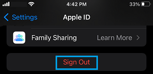 Sign Out from iPhone