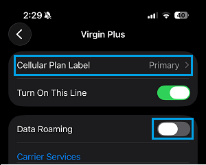 Disable Data Roaming For Primary Line