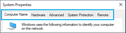 System Properties Screen